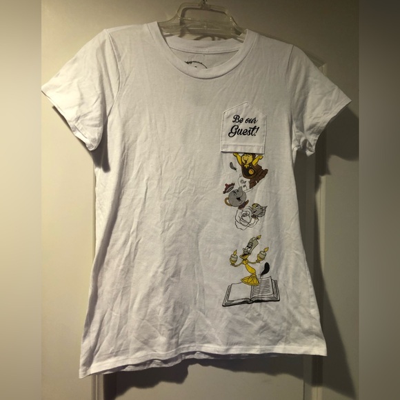 RARE Disney Beauty and the Beast T-Shirt with upside down pocket women’s large - Picture 2 of 8